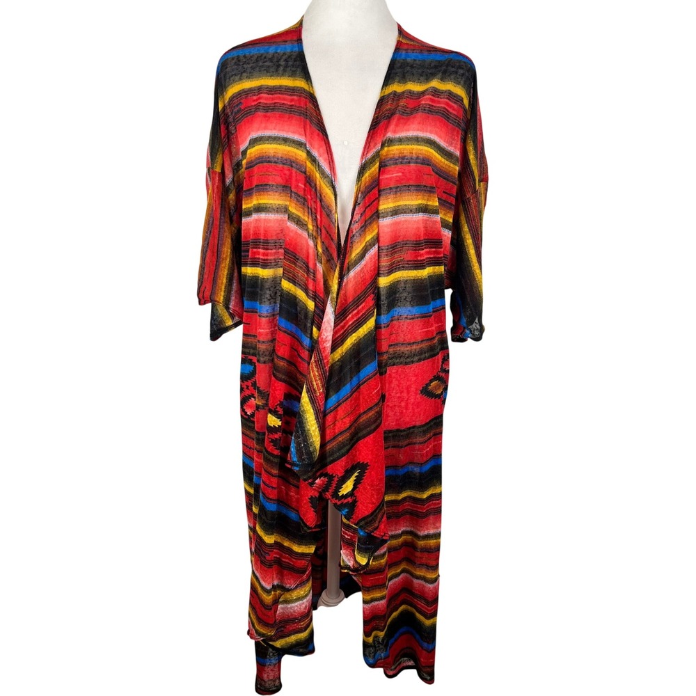 Turquoise Haven Womens L/XL Duster Cardigan Western Aztec Serape Stripe Rodeo